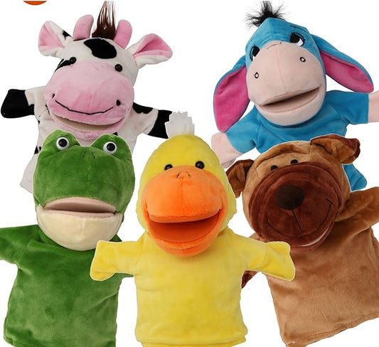Animal Hand Puppets Set for Kids & Adults - 12.5" Premium Quality Soft Plush Toys with Movable Mouths - Perfect for Storytelling, Teaching, Preschool, Role-Play - Durable, Vibrant, Educational Puppets