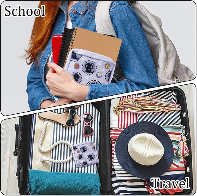 Cat Period Bag 5.12 x 5.12 x 1.57 Inch Period Zipper Pouch Black Cat Portable Reusable Waterproof Polyester Menstrual Pad Pouch Feminine Product Storage First Period Gifts for Women Use