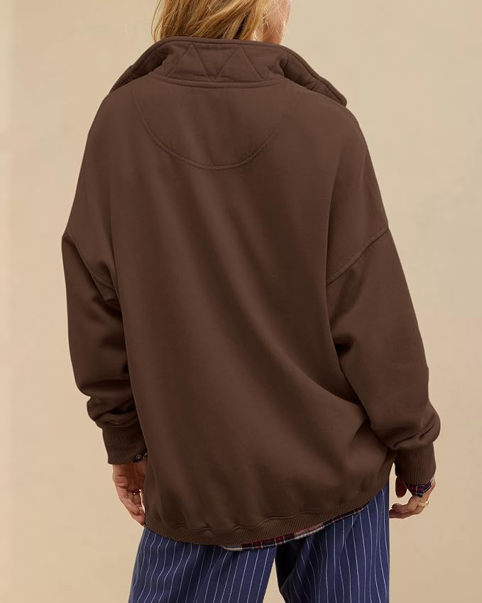 Gacaky Sweatshirt for Women Oversized Casual Long Sleeve Button Henley Neck Pullover Tops Fashion Outfits Clothes