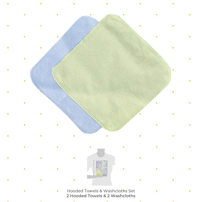 Spasilk Bath Hooded Towels & Washcloths Set for Babies, 2 Hooded Terry Bath Towels & 2 Washcloths, Blue Whale