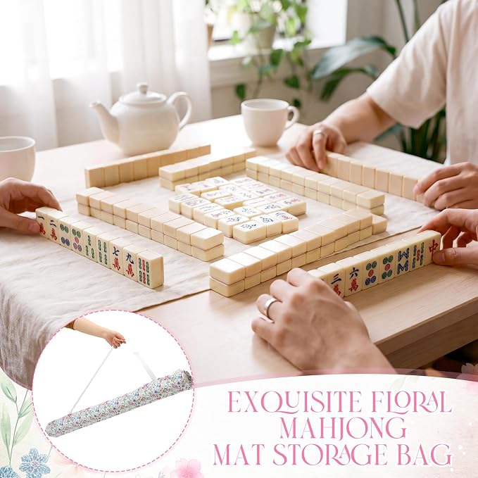 Shinylin 35 Inch Mahjong Mat Carrying Bag with Strap, Printed Drawstring Mahjong Holder Bag Outdoor Travel Canvas Storage for Board Games, Yoga Mats, Tripod