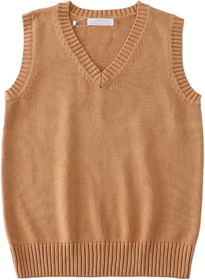 jinghuiyue Women’s V Neck Sweater Vest School Uniform Solid Color Sleeveless Knit Sweaters Pullover Tank Tops