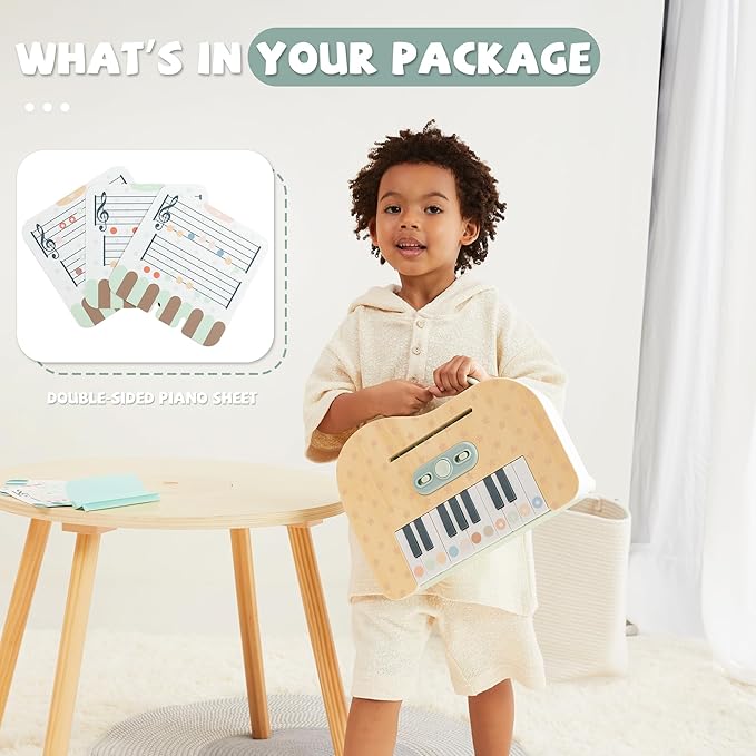 Wooden Baby Piano，18 Keys Digital Piano for Toddler ，Musical Toy Gift for Boys and Girls Over 2+