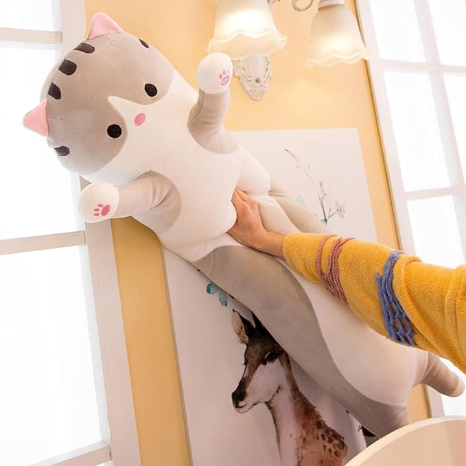 Long Cat Plush Pillow Soft Cat Hugging Pillow Stuffed Animal Pillow Cute Kitty Sleeping Throw Pillow Gift for Kids (50cm/19.68inch,Gray