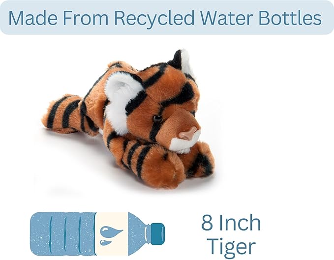 The Petting Zoo Tiger Stuffed Animal Plushie, Gifts for Kids, Scoopz Wildlife Animals, Orange Striped Tiger Plush Toy, 8 inches