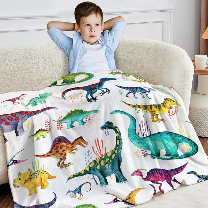 Wajade Dinosaur Blanket for Boys, Soft Fleece Kids Blanket for Couch Sofa Bedroom, Toddler Cute Dinosaur Throw Blanket Gifts for Birthday Christmars Easter Halloween, 60"x80"