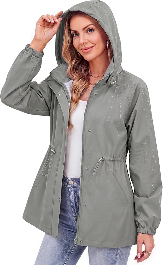 Zando Rain Jacket Women Waterproof - Lightweight Rain Coat with Hood Windbreaker Trench Raincoat for Women 2026 S-2XL