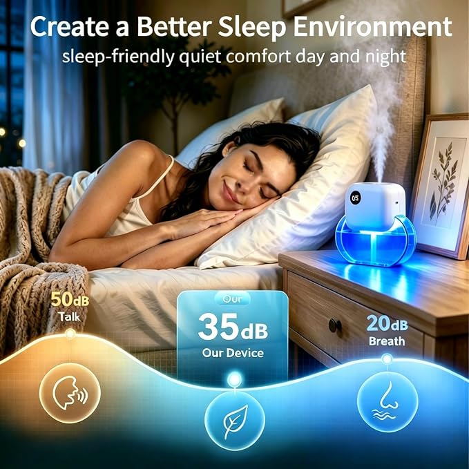 Aromatherapy Diffuser & Essential Oil Set - GloryAir 170ML Essential Oil Diffuser with 6 Adjustable Mist Levels, 90 Days Runtime, Quiet 35dB, 7-Color Lights Diffuser for Home(Ocean Citrus)