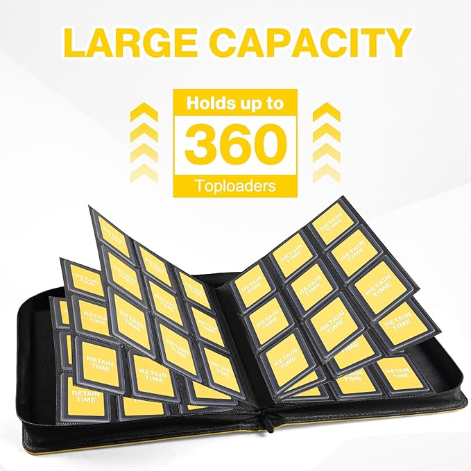 Toploader Binder, Holds 360 Toploaders, 100 Toploaders INCLUDED, 9-Pocket PU Cover Top Loader Binder for 3" x 4" Rigid Toploader, Ringless Double-Sided Toploader Card Binder for TCG, Sport Cards