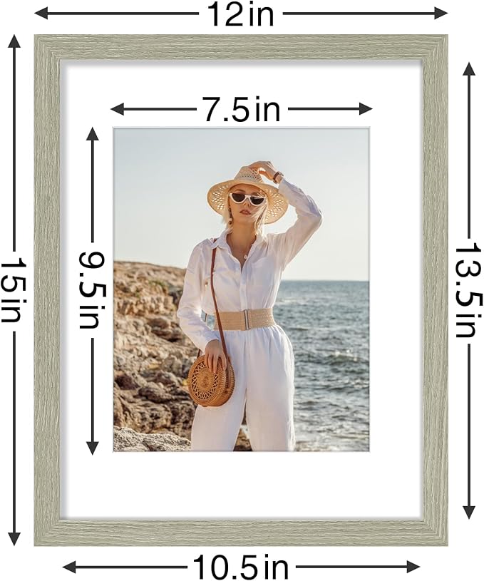 Vittanly 11x14 Picture Frames Set of 9 for Wall Mounting, Driftwood | Display Pictures 8x10 with Mat or 11x14 without Mat, Engineered Wood with Shatter Resistant Plexiglass, Gallery Photo Frames