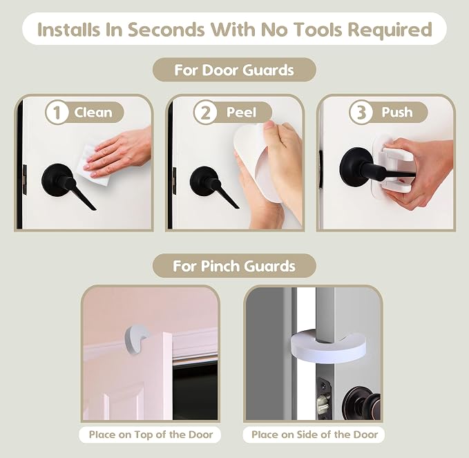Gift Boutique Door Lever Lock (8 Pack) with 16 Bonus Pinch Guards, Child Proof Door Lever Locks for Toddlers, Easy Adult One-Hand Use, No Tools Installation, Strong Adhesive Child Proof & Home Safety