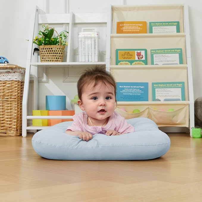 Baby Lounger for Infants Babies 0-12 Months, Bionic Organic Lounger, Soft Cotton Breathable Infant Floor Seats & Loungers for Newborn Baby Shower Gifts (Greyblue)
