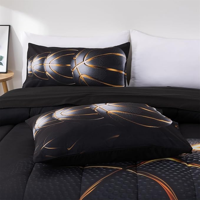 A Nice Night Queen Comforter Set,3D Phnom Penh Black Basketball Printing Bedding Set for Kids Teens,Queen