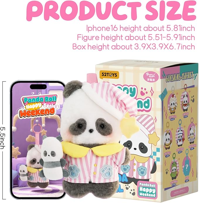 52TOYS Panda Roll Happy Weekend Series Blind Box Stuffed Animal Plush Toy with Soft and Adorable Design, 1PC Perfect for Cuddling, Display, and Unique Posing, Ideal Gift for Panda Enthusiasts
