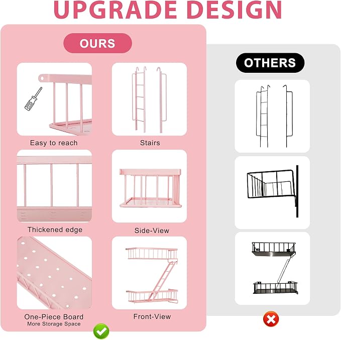 Fire Escape Shelf - Pink Wall Decor Floating Shelves, Cute Metal Ladder Shelving for Bedroom, Home Decor Display (3-Tier)