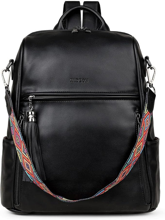 FADEON Leather Backpack Purse for Women Designer Travel Backpack Purses PU Fashion Ladies Shoulder Bag with Tassel