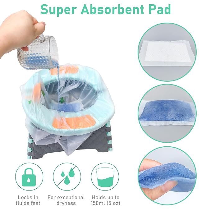 Disposable Portable Potty Liners Fragranced to Absorb Odor, Universal Fit Most Chairs Leak-Proof Liners for Travel Potty Seat Suitable Children and Toddlers(60 Count)