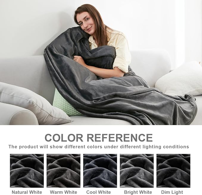 Hansleep Throw XL Dark Grey Fleece Blanket, Soft Flannel Bed Blanket | Fuzzy Cozy Blanket 50x70 Inches, Multi-use for Bed, Sofa, Couch, Travel, Camping, All Season Warm Lightweight Cover