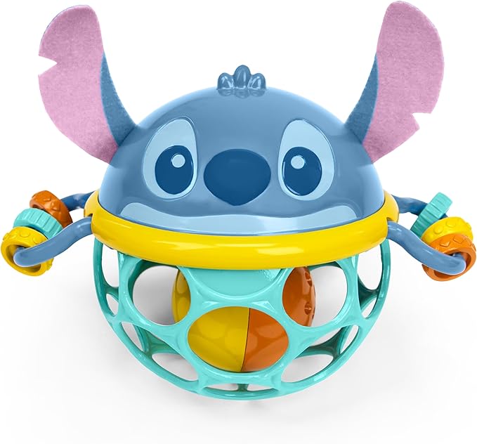 Disney Baby Stitch Oball Rattle by Bright Starts, Easy Grasp Baby Toy with Jingle Ball, Sensory Rattle for Newborn Infant 0-6 Months, Baby Toys 3-6 Months