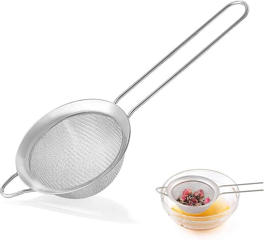 3.35 Inch Silver Fine Mesh Strainer, Stainless Steel Metal Handheld Small Mini Sieve Strainer, Kitchen Food Strainer with Handle for Cocktail, Tea, Coffee and Juice
