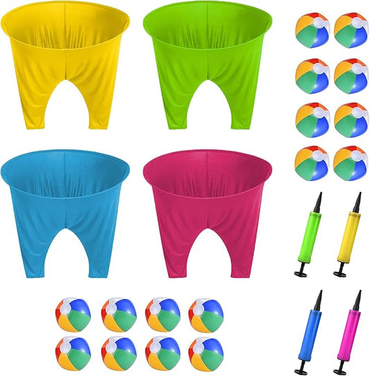 Granny Pants Outdoor Game Set, 4 Giant Pants with 16 Bouncy Balls & 4 Pumps, Funny Yard Toss Relay Game for Teens & Adults, Outdoor Party Game for BBQ, Picnic, Family Reunion & Team Building