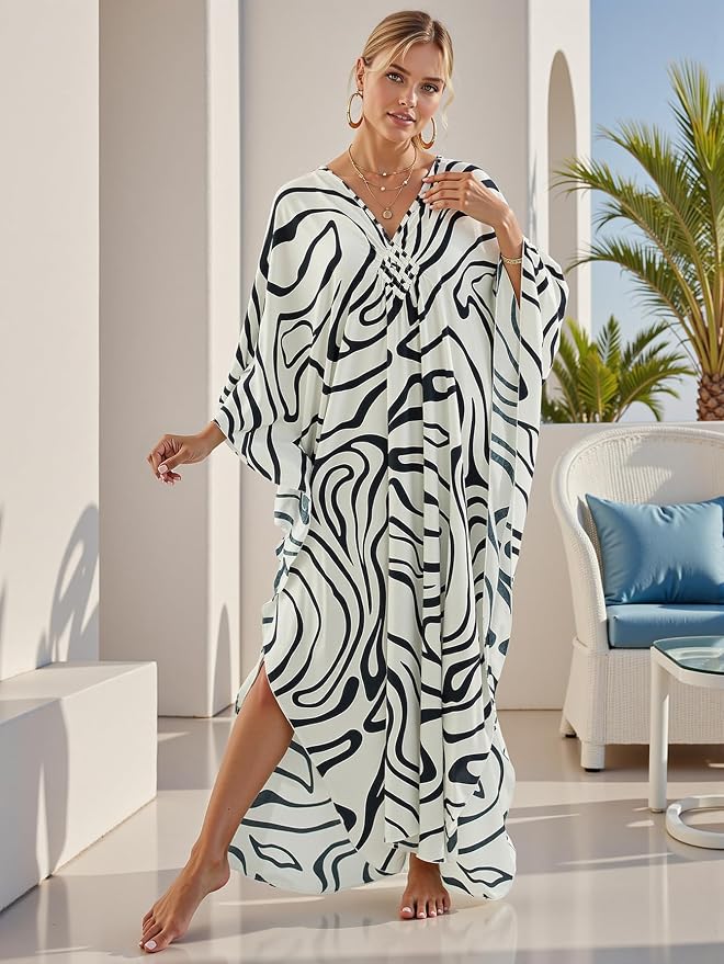 Mumu Dresses for Women Plus Size, Bohemian Kaftan Beach Cover Up Long Maxi Nightgown Soft Loungewear