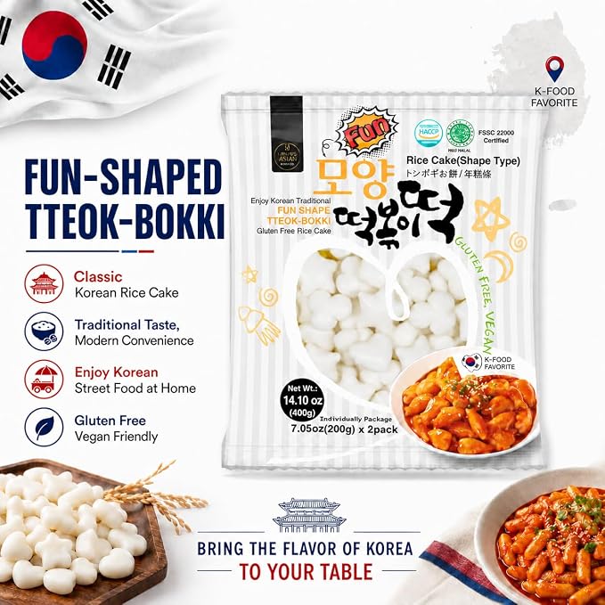 Unha's Fun Shaped Tteokbokki Rice Cakes, 28.20 oz, 4 Pouches | 28.20 oz fun shaped chewy tteok for tteokbokki