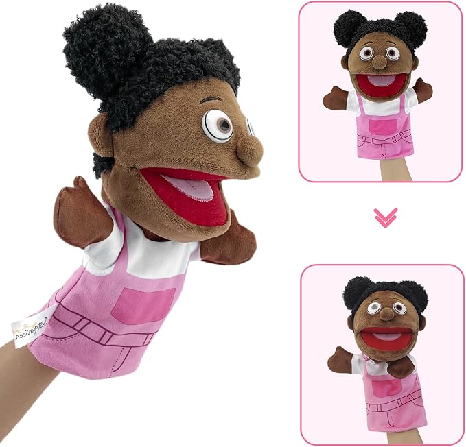 Family Hand Puppets, Puppets for Adults Puppets for Kids Role Paly Family Members 11.8 INCH,Multicultural Finger Puppet with Movable Mouth Soft Plush Puppets for Storytelling Teaching (African Style)