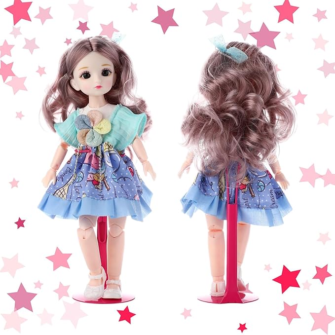 12 Pcs Doll Stand Action Figure Stands with Expandable Waist Wire for 8" to 12" Dolls and Action Figure (Rose Red)