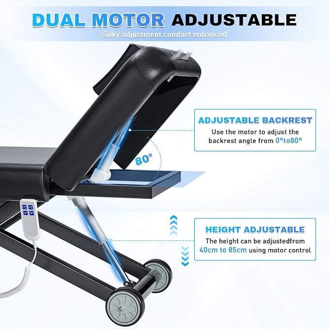 Fully Electric Massage Table with Lift, 1500lbs Capacity - Professional Adjustable Facial Bed for Estheticians, Spa & Waxing, Heavy-Duty 550lbs Capacity 2r5 2r7 (Black - X-Shaped)