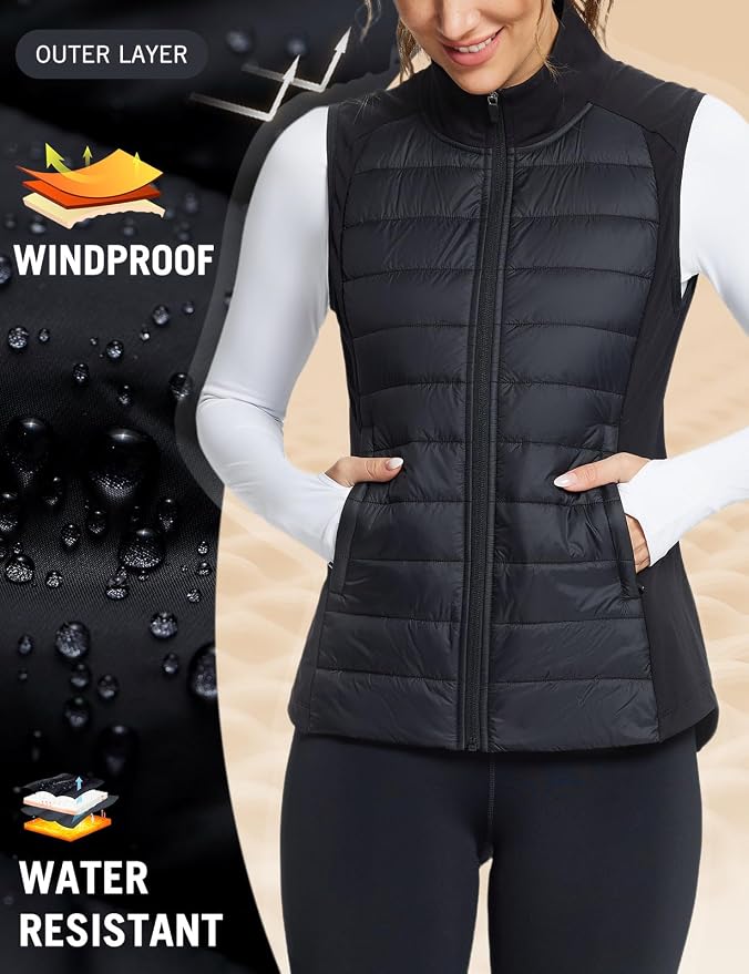 baleaf Womens Lightweight Warm Puffer Vest Winter Running Sleeveless Jacket | Zip Pockets & Soft Curve Design, Windproof, Water-Resistant and Noiseless Fabric, Suitable for Running, Hiking in 20°F-60°F