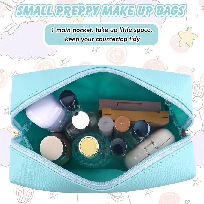 URSKYTOUS Gifts for Girls Initial Makeup Bag Personalized Cosmetic Bag with Zipper Cute Travel Toiletry Bag Waterproof PU Preppy Makeup Pouch Birthday Gift for Teen Girls Women(Blue B)