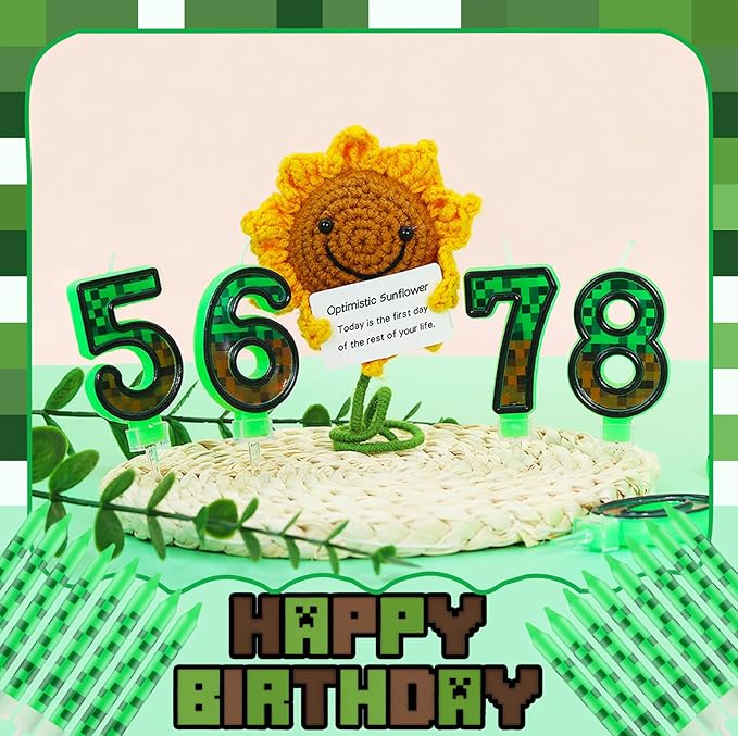 Pixels Themed 8th Birthday Candle, Pixels Cake Topper for Boys Girls, 9 Pcs Candle Set, Game Cartoon Theme Birthday Party Supplies (Number 8)
