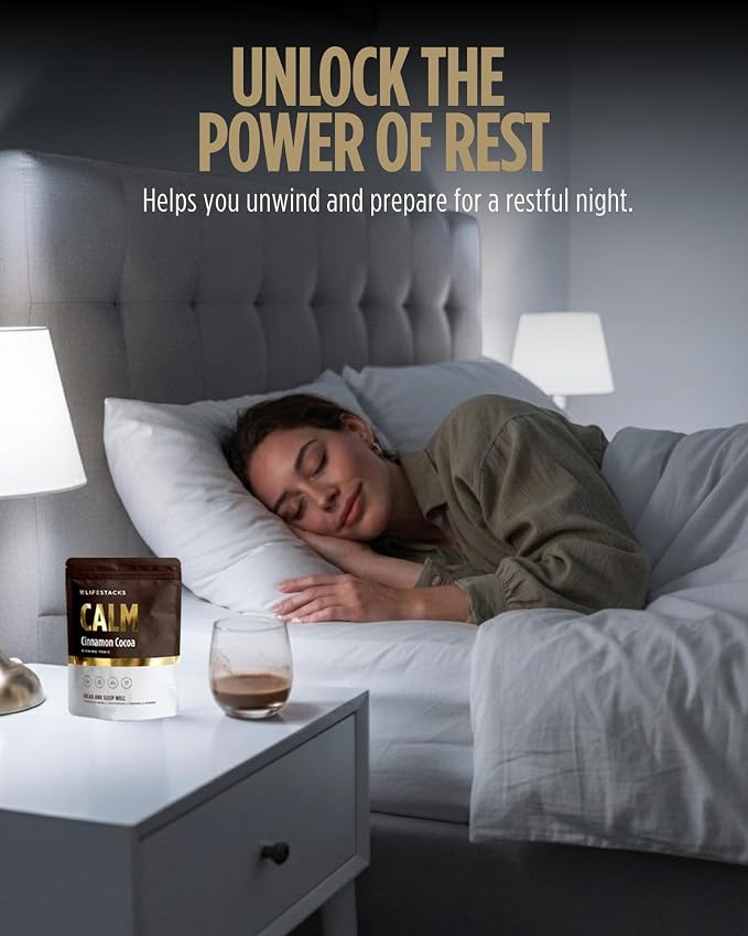 Calm Magnesium Hot Cocoa Sleep Aid - Melatonin-Free Nighttime Drink Mix with Reishi, L- Theanine, Chamomile & L-Tryptophan - Sleepy Hot Chocolate for Relaxation, Stress & Deep Rest - 20 Servings