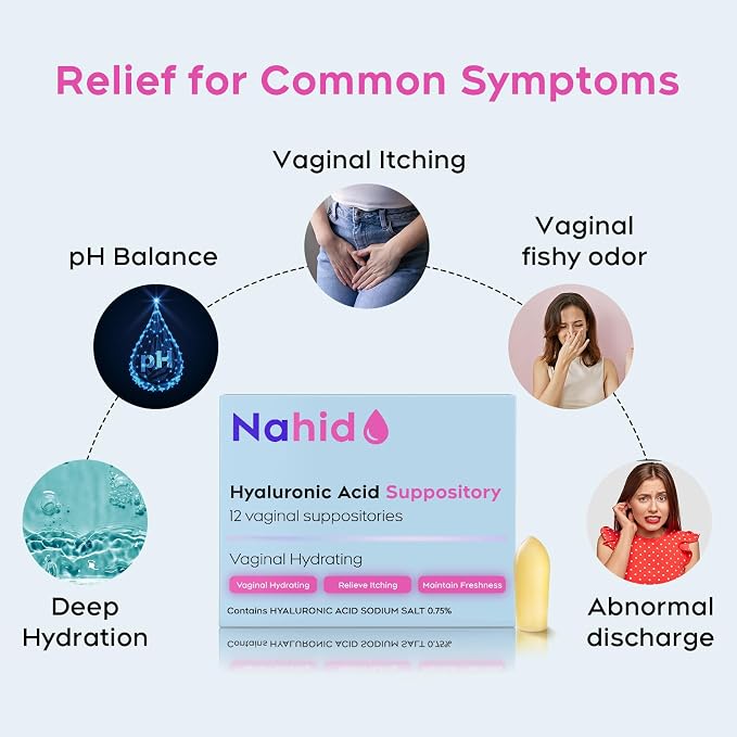 Nahid Vaginal Moisturizing Suppositories | 15 mg Hyaluronic Acid | Long-Lasting 72-Hour Hydration | pH-Balanced Formula for Vaginal Dryness | Menopause & Hormonal Changes | 24 Inserts Total, 2 Pack