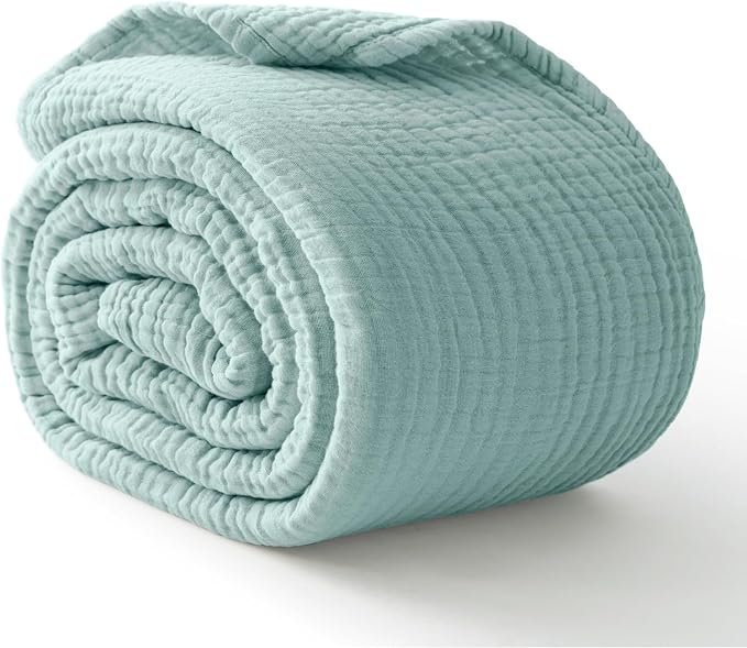 100% Cotton Muslin Blanket 50"x 60", 6 Layers Breathable and Lightweight Cotton Throw Blankets for Couch, Soft Cooling Summer Gauze Blanket for Adults All Season, Mint