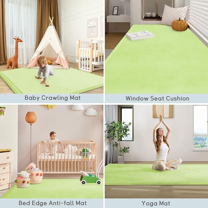 Baby Play Mat for Floor Nursery Muscle Mat Area Rug Playroom Rug 79x158" Elastic Foam 1.3" Thick Crawling Mat for Babies,Toddlers, Infants (Light Green)