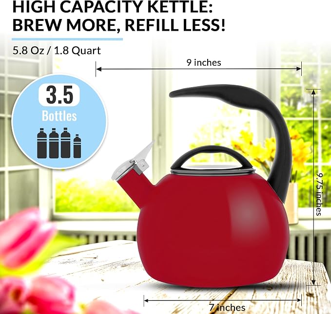 Chantal Anniversary Enamel-on-Steel Whistling Teakettle, 2 quart, Chili Red