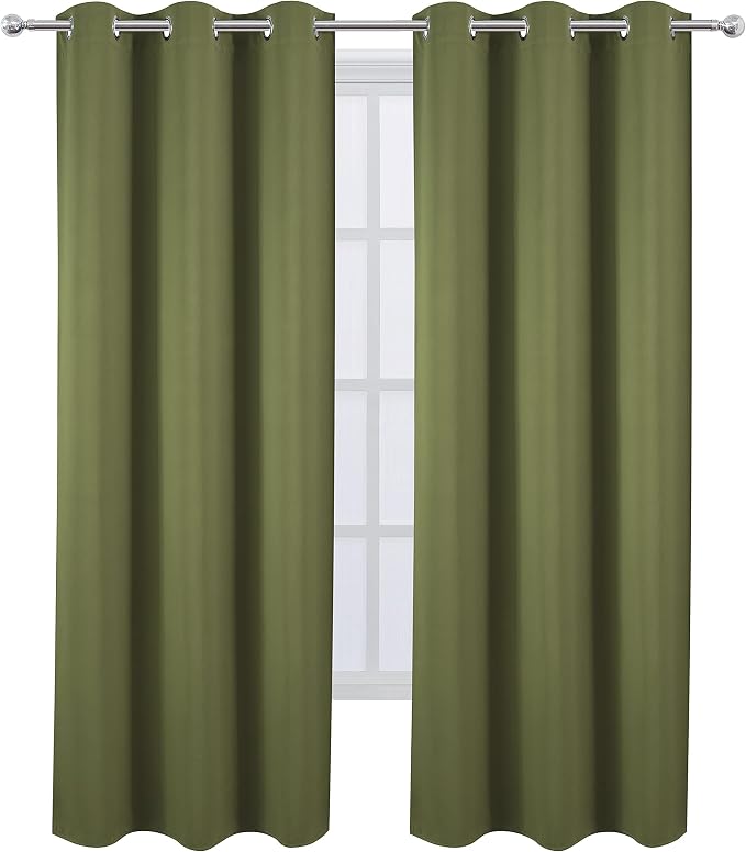 LEMOMO Olive Green Thermal Blackout Curtains/42 x 84 Inch/Set of 2 Panels Room Darkening Curtains for Bedroom