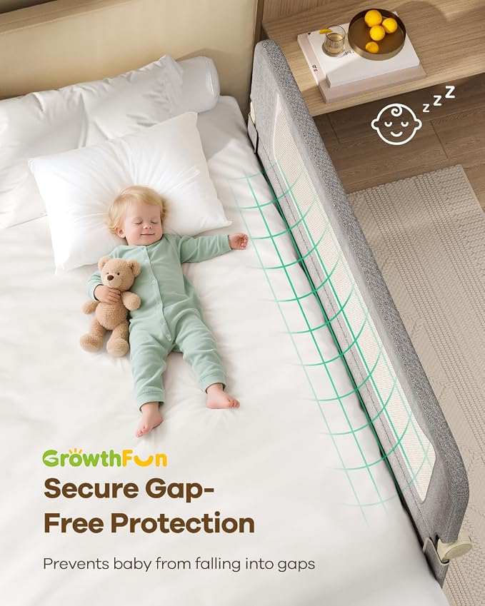 Foldable Bed Rail for Toddlers, 59in Reinforced Carbon Steel Frame&Connectors, Breathable Cationic Fabric, Safety Toddler Bed Rails for Queen, King, Twin, Full, No-Tool Setup.