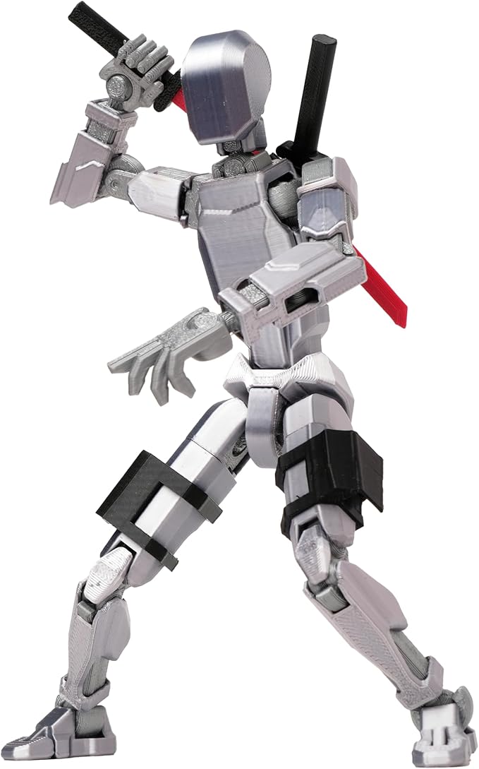 (Assembly Completed Dummy 20 Action Figure, 8.1 inches， Strong Magnetic Accessories， 8 Types of Weapons 3D Printed Robot Multi-Jointed Movable, Spider Ninja Series (Bright Silver)