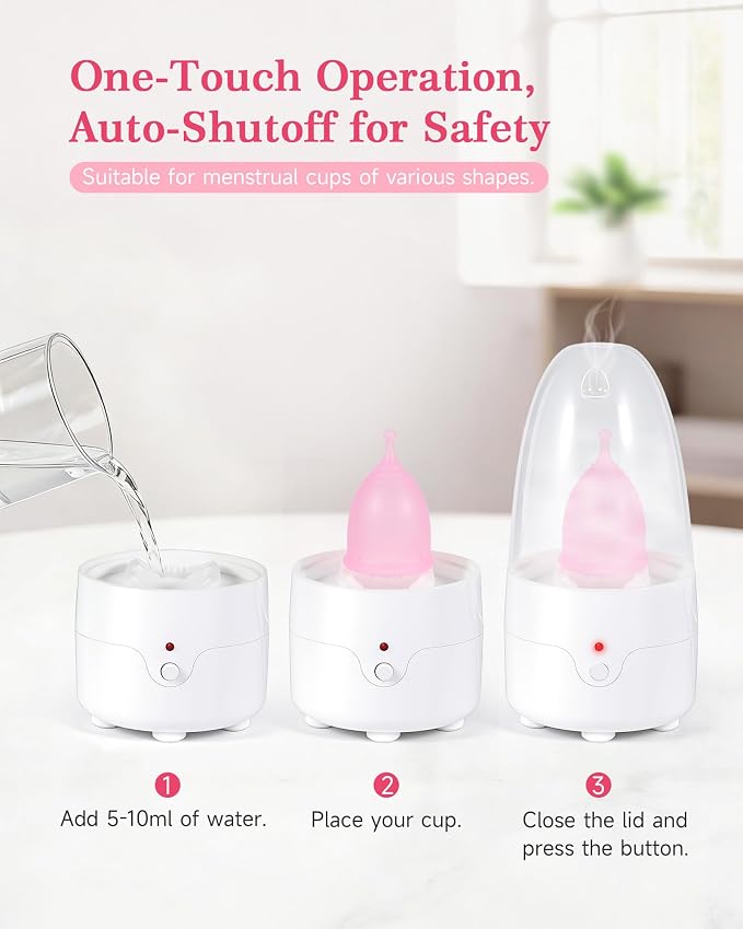 Menstrual Cup Steamer Sterilizer with S&L Size Reusable Period Cups, BPA Free, Leak-Proof Up to 12 Hours, Period Cleaner Kit-Travel Storage Pouch Included