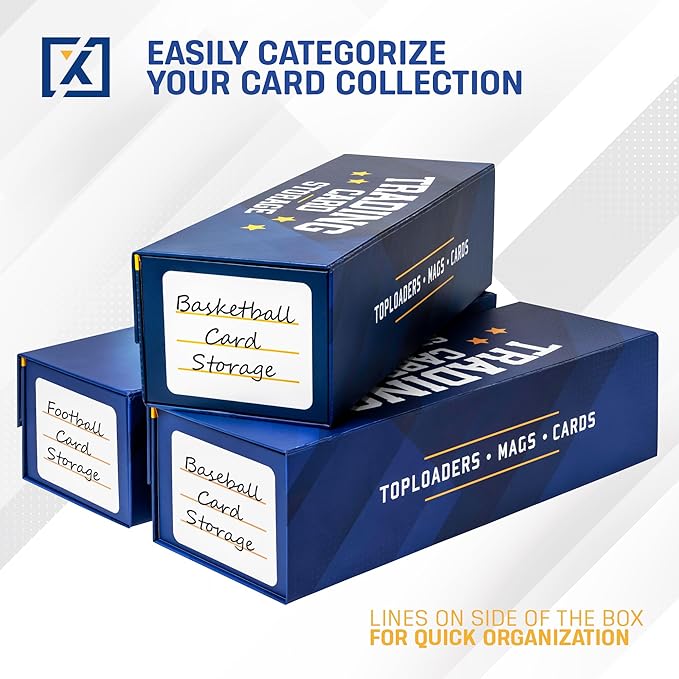 HOMEXPRO Easy Fold Trading Card Storage Box [3 PACK] Magnetic Lid | Toploader Storage Box Fits 800 Cards, 200 Toploaders, or 50 One Touch | Baseball Card Storage Box - Labels included