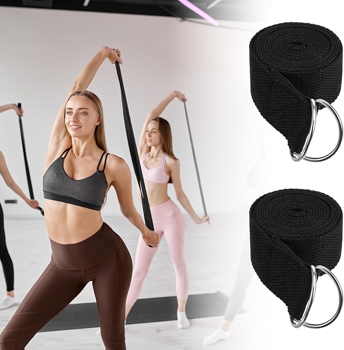 12 Pack Yoga Straps for Stretching, 6 Ft Black Exercise Bands with Adjustable D Ring Buckles for Pilates, Gym Fitness, Flexibility Training, Men Women
