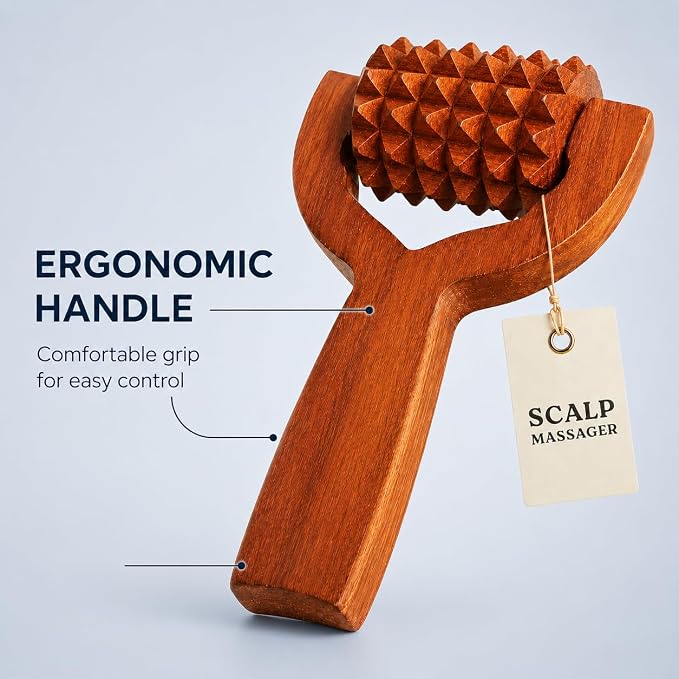 Wooden Scalp Massager Roller, Manual Head Massager Tool, Balayantra Wood Hair Scalp Roller, Handheld Wooden Massage Roller for Head, Grooming & Relaxing Self Care