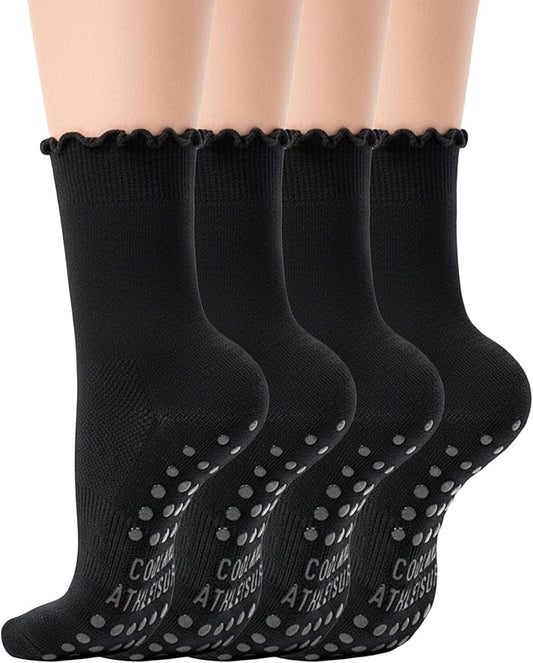 COOLMATE Pilates Socks with Grips for Women, Yoga Socks, Crew Non Slip Women for Barre, Pilates Gifts for Women