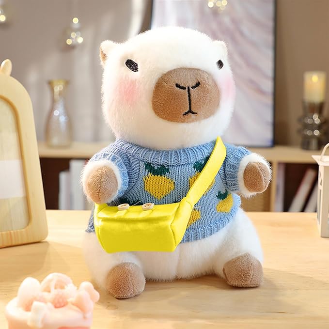 Capybara Plush with 9 pcs Clothes & Accessories, 10.2 in Cute Capybara Stuffed Animal Plush Toys, Dress Up Cute Plushies for Girls/Boys (White)