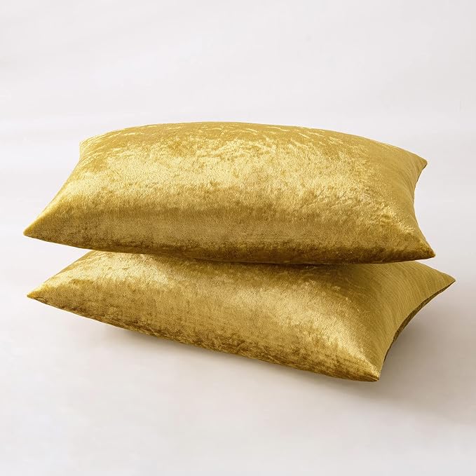MIULEE 12x20 Inch Lumbar Velvet Throw Pillow Covers Golden | Pack of 2 Soft Solid Decorative Pillow Covers, Modern Luxury Home Decor, for Chair Couch Sofa Bedroom Livingroom