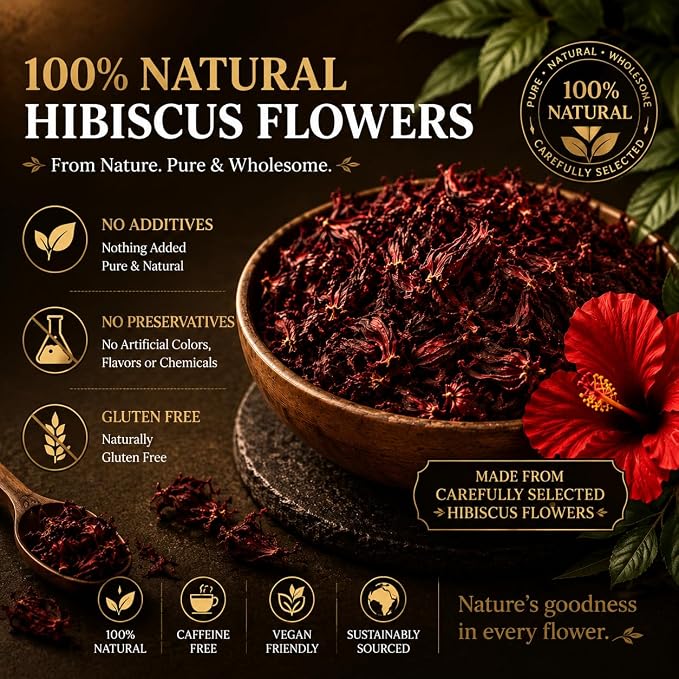 WOTIHA (17.6oz) 100% Natural Hibiscus Flowers tea,Pure from dried Hibiscus Flowers Loose Flower Hibiscus Herbal Tea. Hibiscus Flower Tea. No Sugar, No Caffeine, No Gluten, Vegan.
