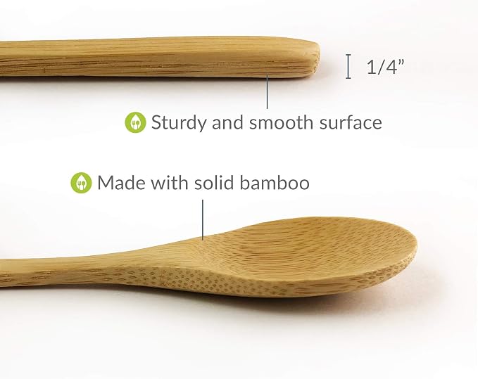 JapanBargain, 10-Piece Bamboo Dinner Spoons Set, 8-Inch Reusable Wooden Spoons for Kids, Appetizer, Dessert, Ice Cream, Yogurt, Fruit, Snack, Condiment, Eco-Friendly Flatware for Family Use